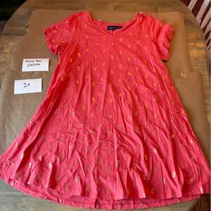 Cynthia Rowley Coral Top with Gold Pineapple Print